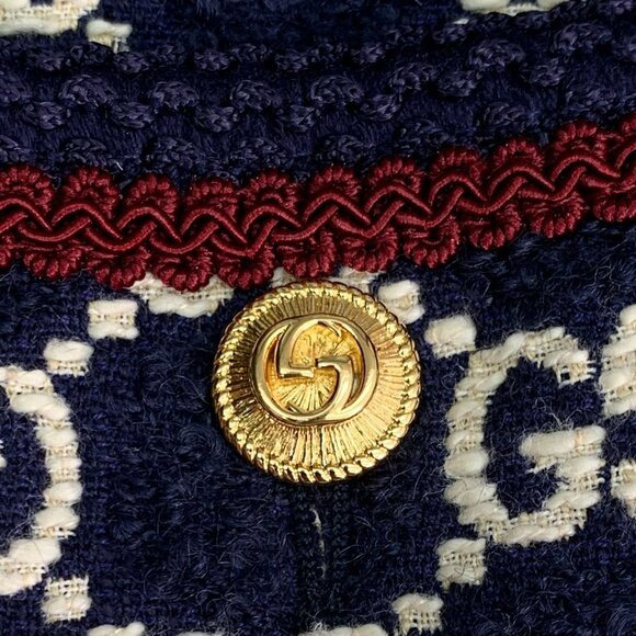 CW0396 Gucci Woman Wool Blend GG-Logo Patterned Coat With Gold Buttons - Picture 5 of 8